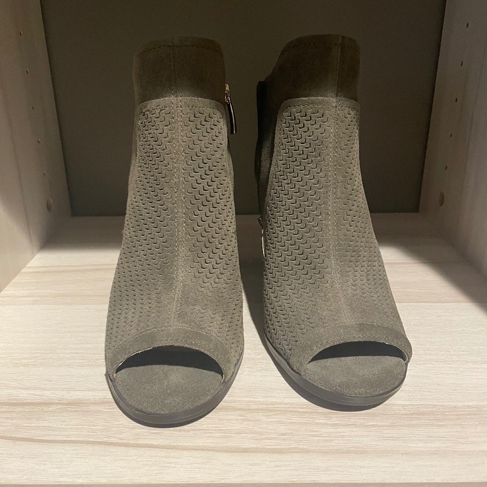 Green peep toe bootie